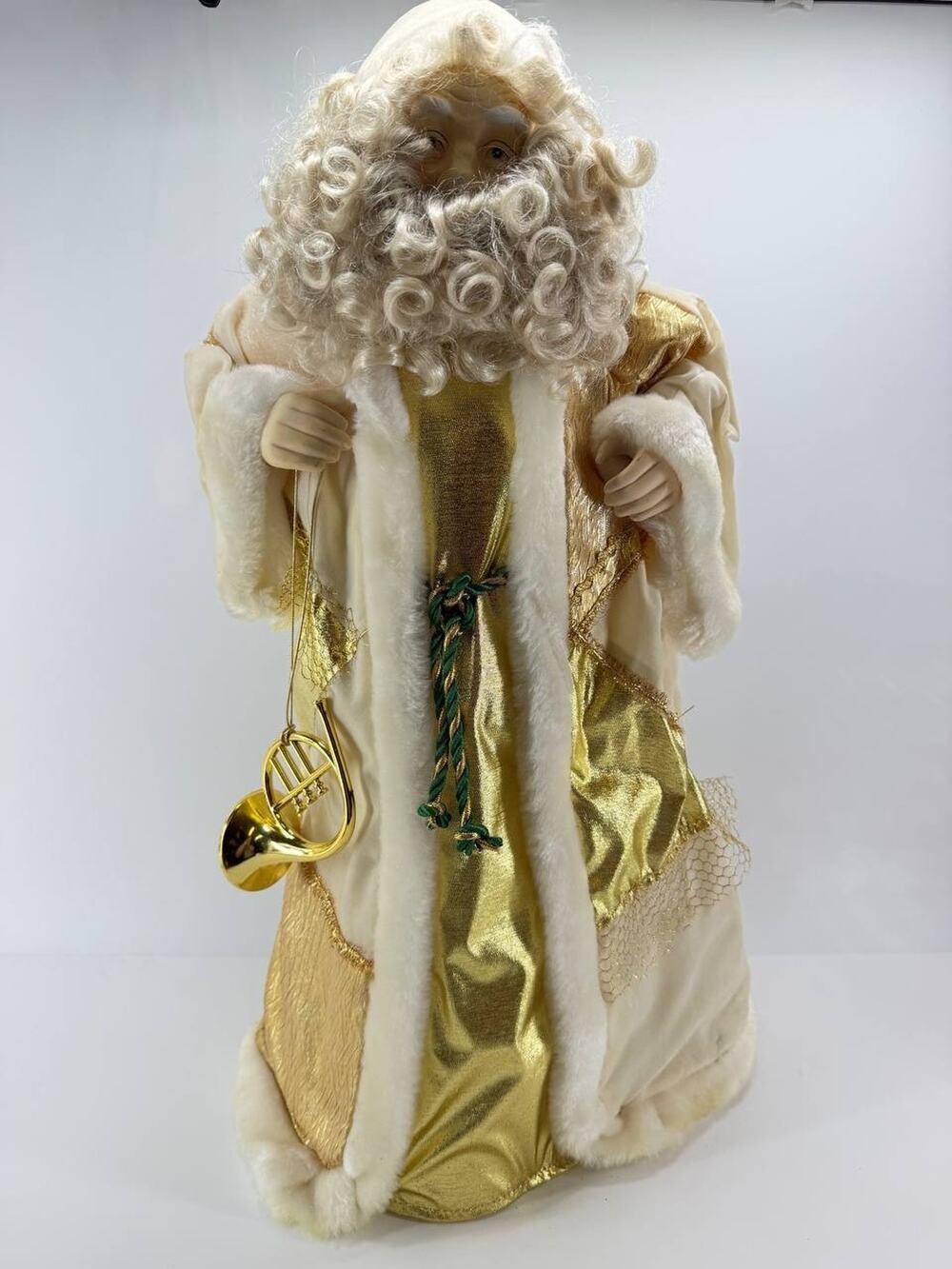 Vintage Santa Claus Figurine Ceramic Plastic Gold Christmas Decor Made in China